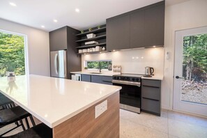 Frigorífico, microondas, horno y placa de cocina