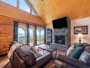 Smart TV, fireplace, video games, DVD player