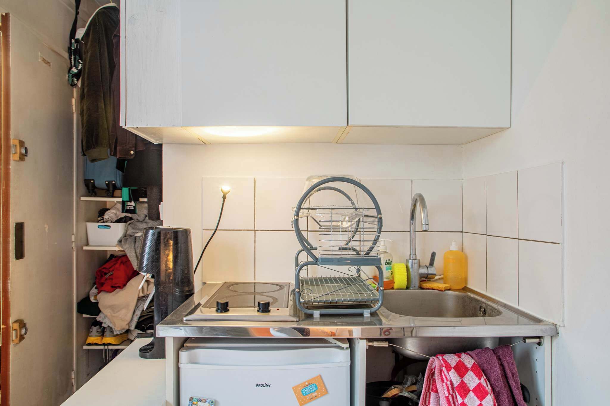 Microwave, stovetop, coffee/tea maker, cookware/dishes/utensils