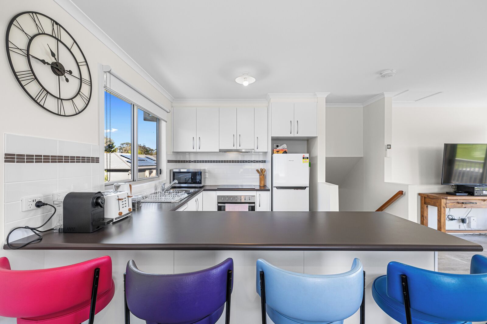 Fridge, microwave, toaster, cookware/dishes/utensils