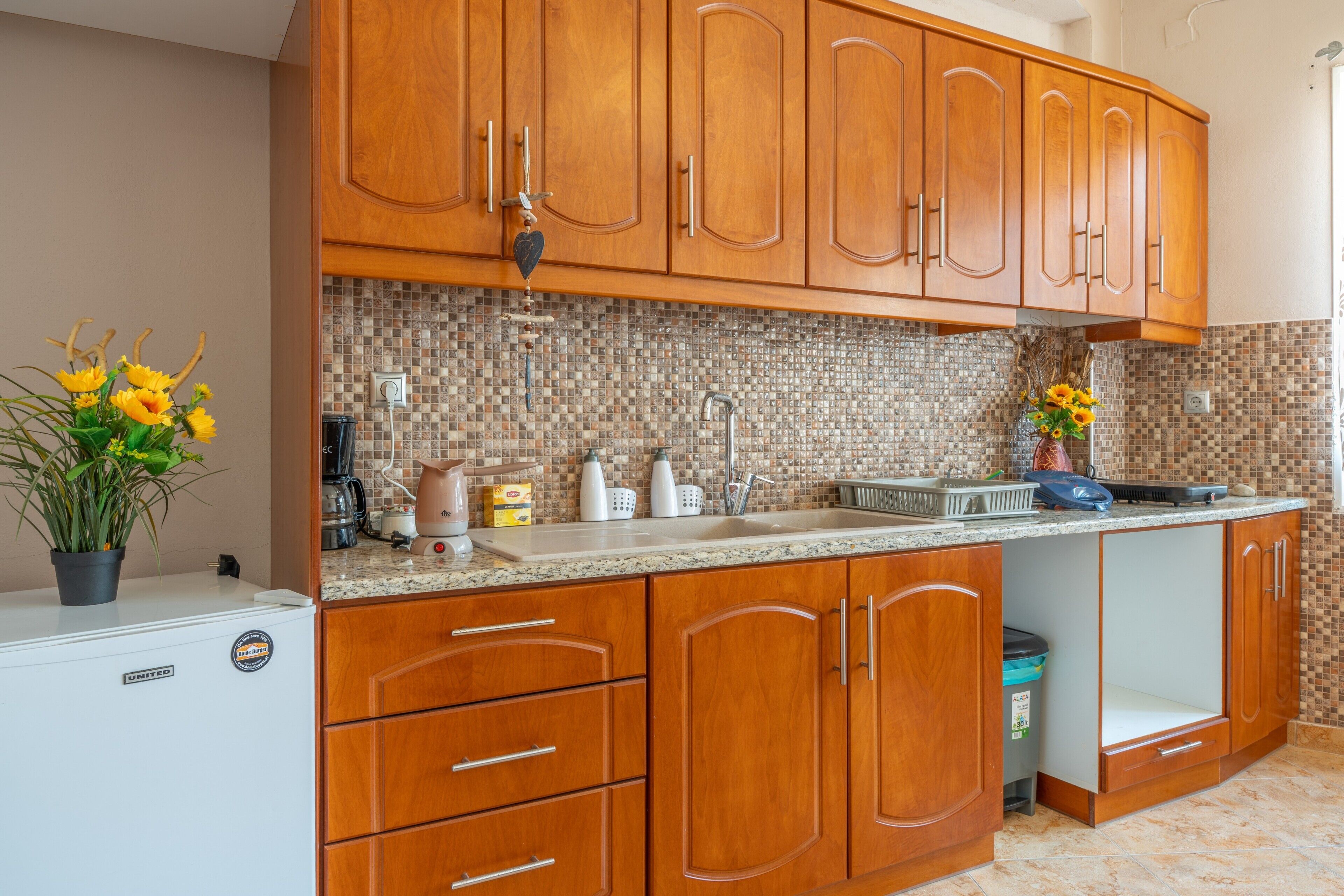 Cafetera i tetera, frigorífic, placa de cuina i bullidora elèctrica 
