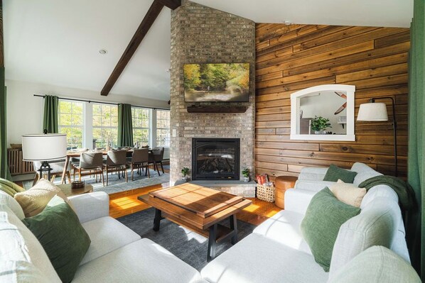 Smart TV, fireplace, video games, table football