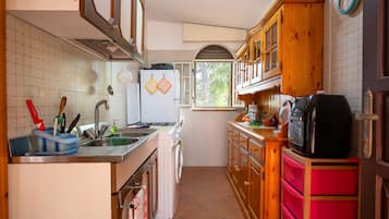 Fridge, oven, stovetop, cookware/dishes/utensils