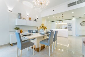 Dining - Panoramic Sea & Canal Views from High-Floor 2BR, Steps from Tram & Marina Beach (Dubai)