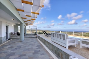 Terrace/patio - Theasis Serenity Residence, Secluded Private Pool Retreat with Sea View (Sitia)