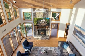 Smart TV, fireplace, video games, foosball