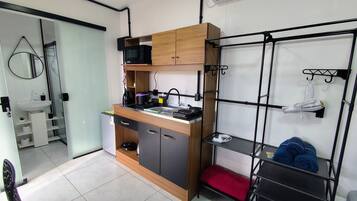Superior Studio | Private kitchen | Full-size fridge, microwave, stovetop, cookware/dishes/utensils