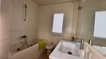 Hair dryer, soap, toilet paper