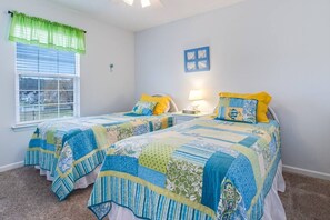 4 bedrooms, desk, iron/ironing board, travel cot