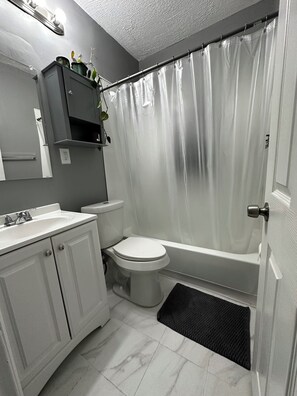 Eco-friendly toiletries, hair dryer, towels, soap