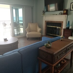 TV, fireplace - Beach Life: You are ON The BEACH!  3-bdrm Condo , heated pool, white sandy beach (Indian Shores)