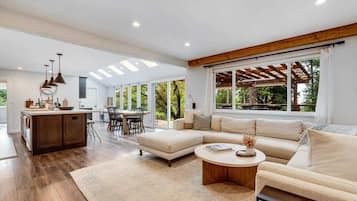 Smart-TV, Kamin, Bücher, Computerbildschirme