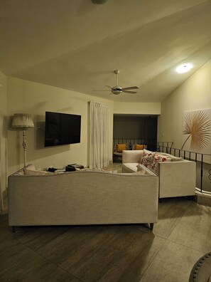TV, fireplace