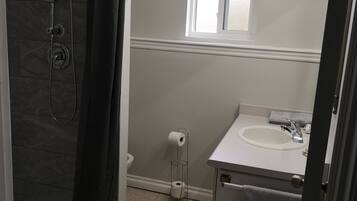 Shower, bidet, towels, soap