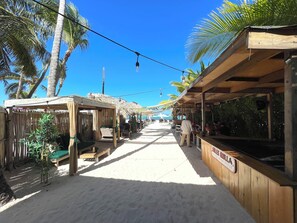 On the beach, white sand