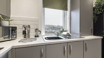 Fridge, microwave, oven, toaster