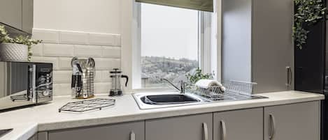 Fridge, microwave, oven, toaster