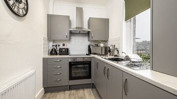 Fridge, microwave, oven, toaster