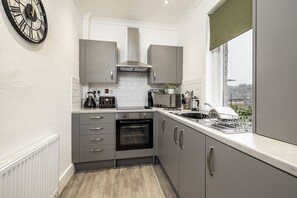 Fridge, microwave, oven, toaster