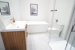 Secador de cabelo, toalhas de banho