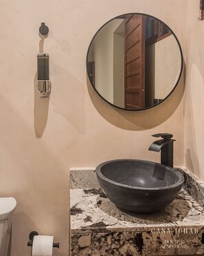 Shower, towels, soap, toilet paper