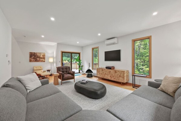 Televisión, chimenea, tenis de mesa y libros 