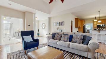 TV, fireplace, DVD player, books