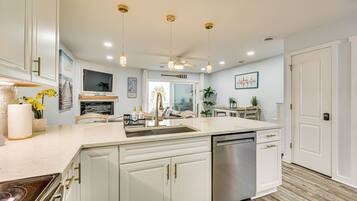 Fridge, microwave, dishwasher, coffee/tea maker