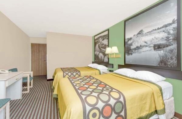 Double Room, 2 Queen Beds | Desk, laptop workspace, blackout drapes, iron/ironing board