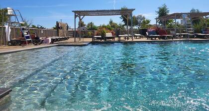 mobil-home premium-3 ch 2 sb terrasse 30 m2-accÚs plage clim wifi ménage inclus