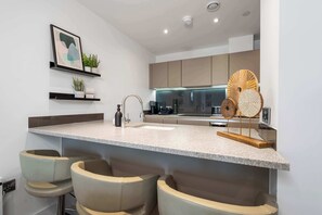 Fridge, microwave, dishwasher, coffee/tea maker