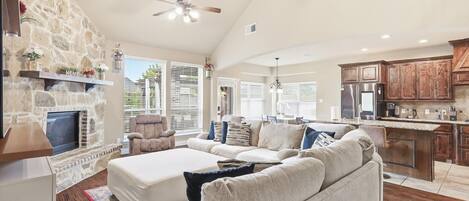 TV, fireplace, video games, offices