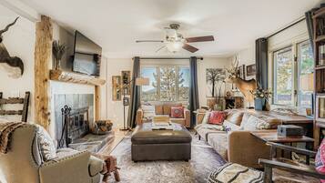 Televisión, chimenea, oficina