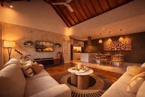 Luxury Villa, Pool View | Living area | 50-inch flat-screen TV with digital channels, TV - Villa St Calyx by DVH Luxe Retreats 3BR (Canggu)