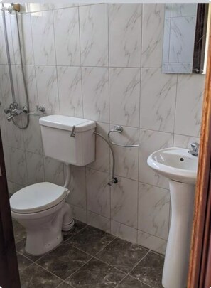 Ducha, toallas, jabón, papel higiénico