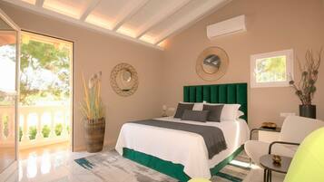 6 dormitorios, tabla de planchar con plancha, ropa de cama