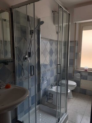 Regadera, secadora de cabello, bidet, toallas 