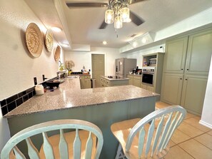 Microwave, stovetop, dishwasher, paper towels