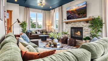 Smart TV, fireplace, video games, foosball