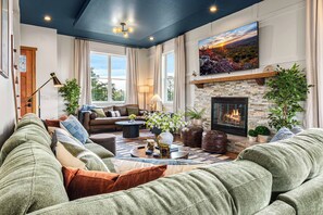 Smart TV, fireplace, video games, foosball