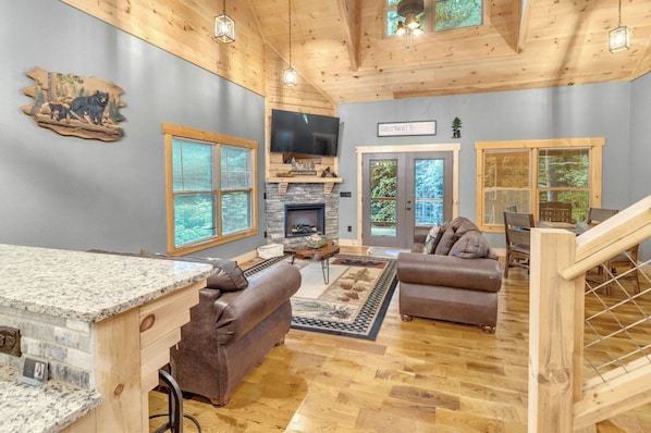 TV, fireplace, video games