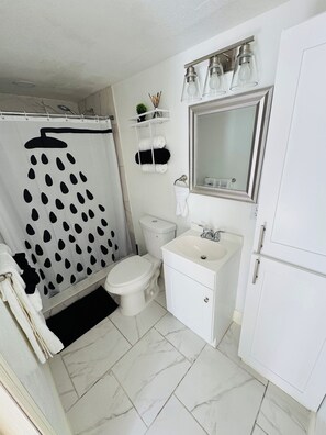 Towels, soap, shampoo, toilet paper