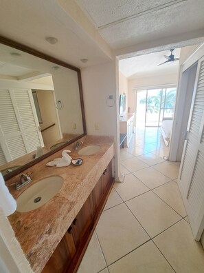 Shower, towels, soap, toilet paper