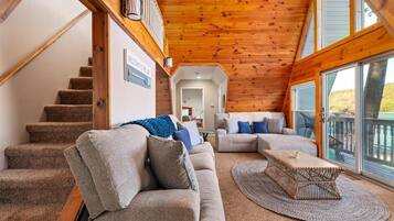 Smart TV, fireplace, foosball