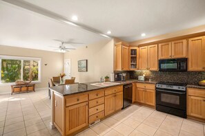 Fridge, microwave, oven, stovetop - Poipu Luxury — 2BR 2BA A/C Condo with Resort Amenities, Walk to Beaches & Trails (Koloa)