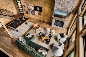 TV, fireplace, foosball, table tennis