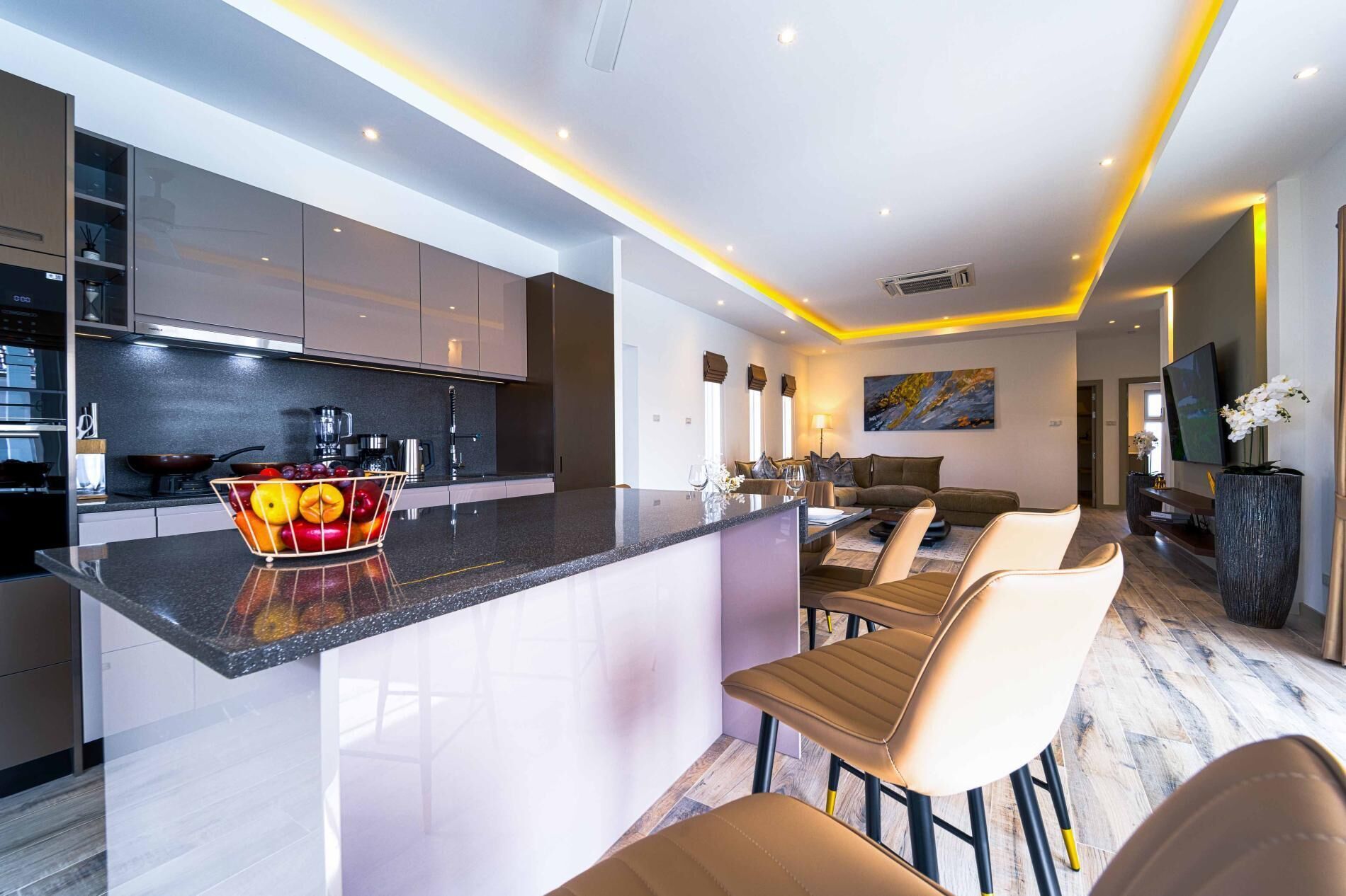 Villa, Pool View | Private kitchen | Full-size fridge, microwave, oven, stovetop