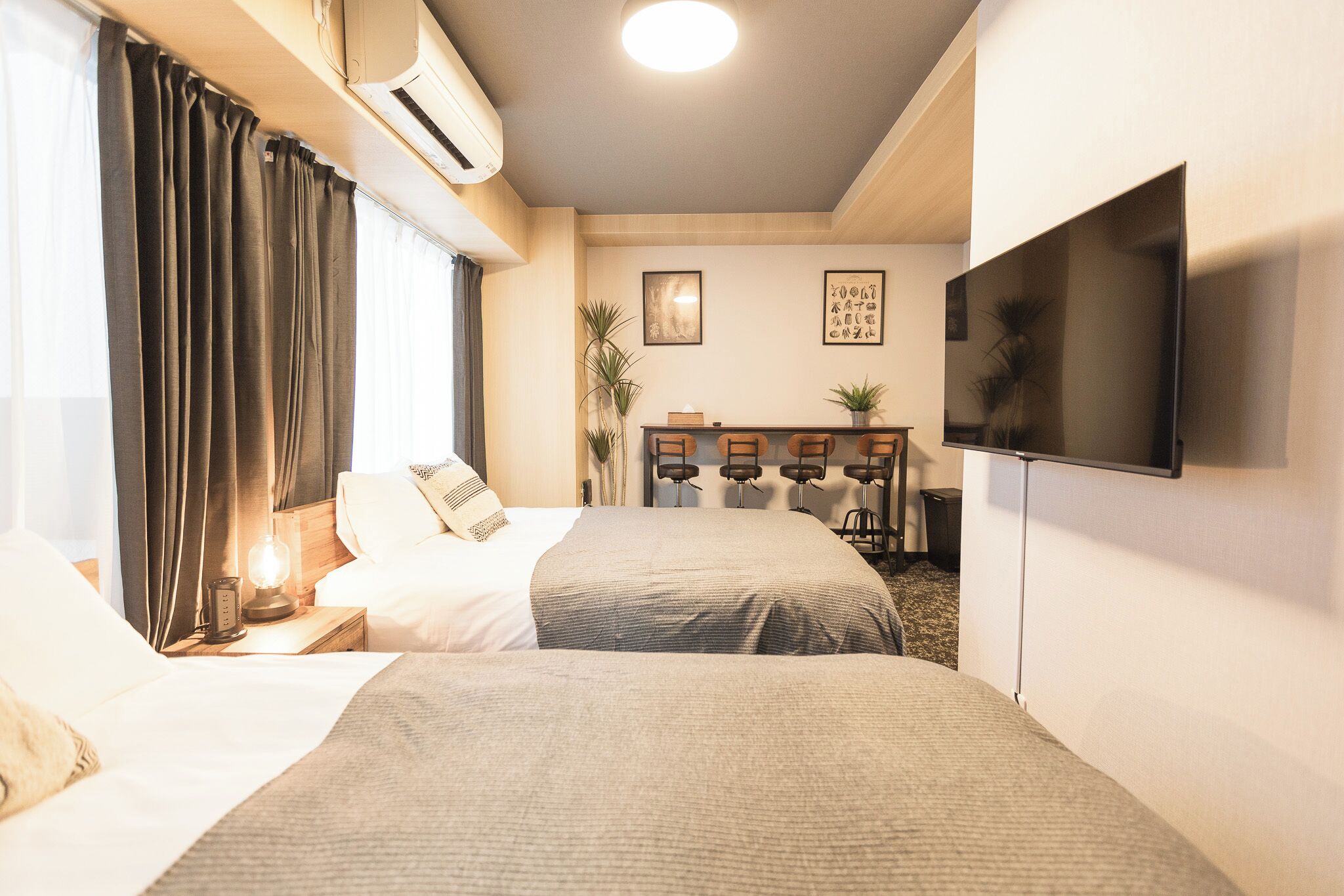 Blackout curtains, soundproofing, free WiFi, bed sheets