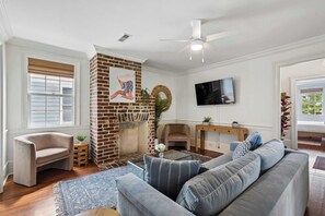 TV, offices - Luxe 1840s House w. Parking, Porches, 4 King Beds! (Charleston)