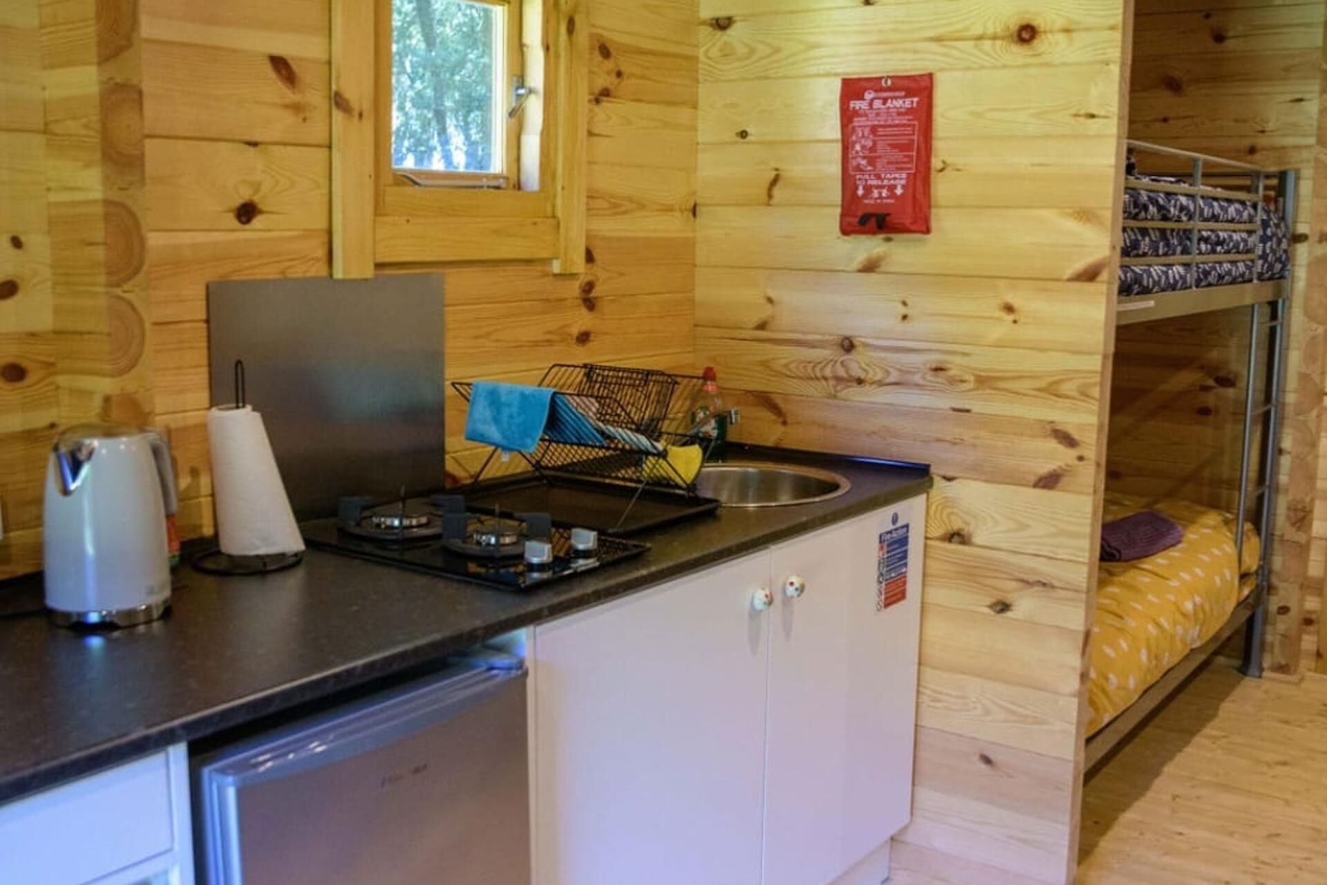 Fridge, microwave, stovetop, electric kettle